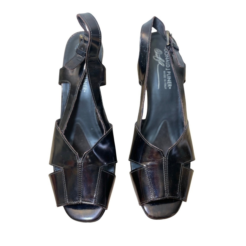 Donald J Pliner INA Womens 9M Black Bronze Leather Slingback Cone Heel Sandals